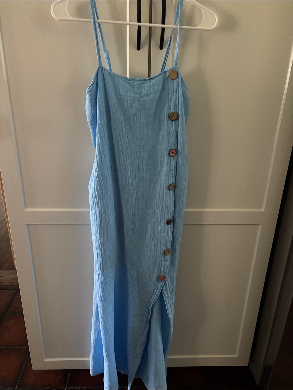 Blanco By Nature Light Blue Button-Front Spaghetti Strap Maxi Dress